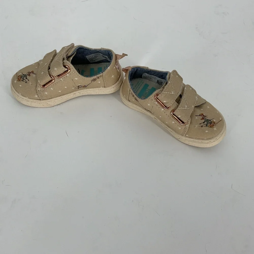 Disney x TOMS Toddler Beige Canvas Hook & Loop Shoes with Cinderella Mice Size 7